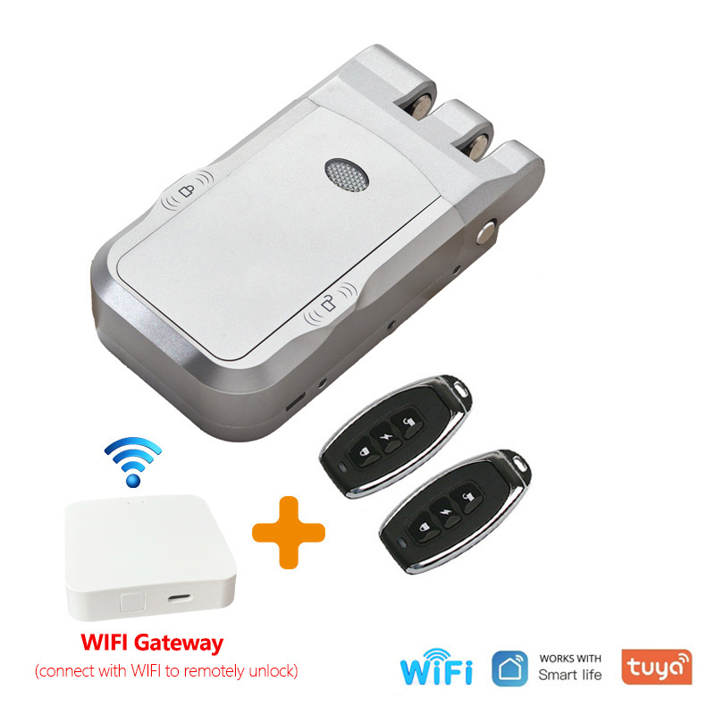 Smart Electronic Fingerprint Password Rim Door Lock Battery Powered Gate Lock Option with Key Remote Control