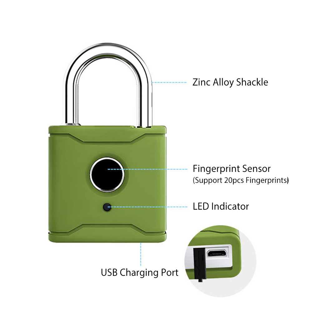 Fingerprint Padlock Shackle Smart Padlock with Mobile APP Outdoor Waterproof Lock Keyless Suitable for Gym Lock and Storage