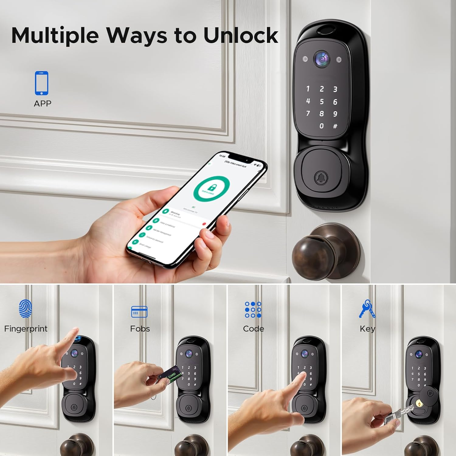 Built In WiFi Lock Front Door Smart Lock Touchscreen Keypad Remote Control Auto Locking System App Remote Easy Install