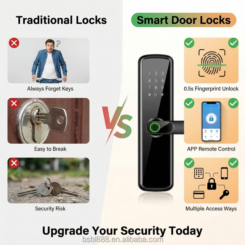 Wholesale Smart Lock Tuya Alexa TTLock Wi-Fi Cloud Fingerprint RFID Key Door Lock for Wood Aluminum Steel Doors (Aluminum Alloy)