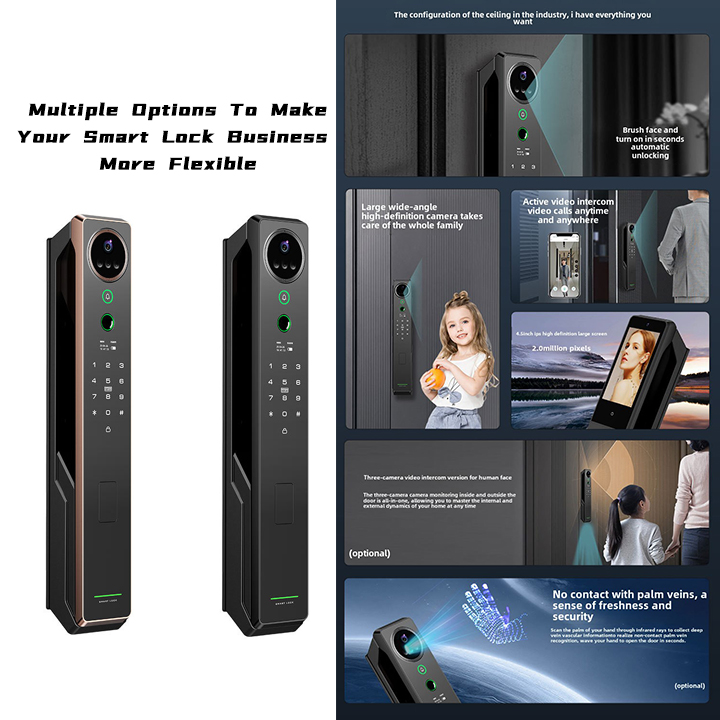 3D Face Recognition Digital Door Lock Palm Biometric Smart Lock Aluminum Alloy Wood Door App Fingerprint Lock for Home Security