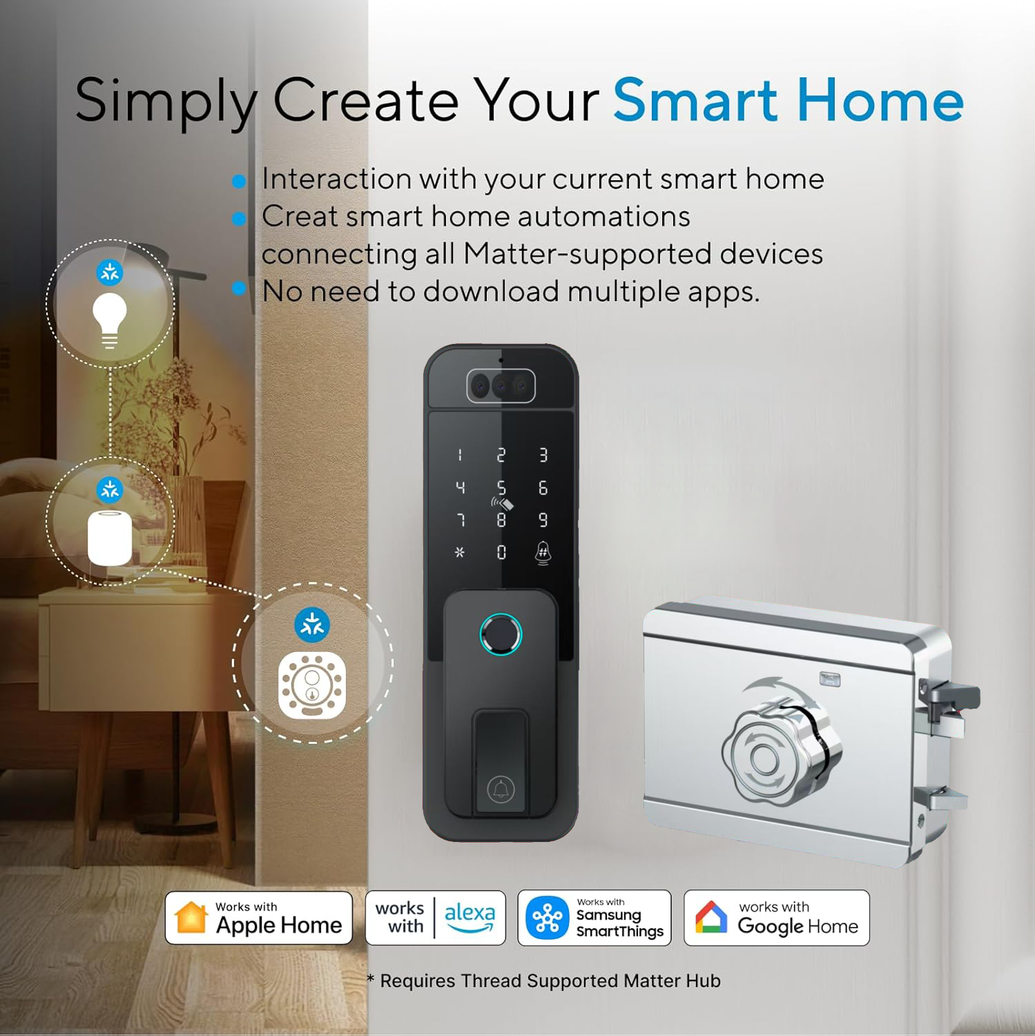 Outdoor Waterproof Smart Home Apple Homekit Matter Tuya Face Recognition Palm Electronic Keypad Deadbolt Door Rim Gate Lock