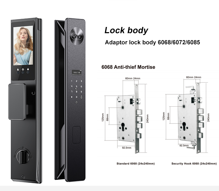 Tuya Wifi Digital Lock Cerradura Inteligente Para Puerta Exterior Smart Door Lock with Camera and Fingerprint and Palmprint
