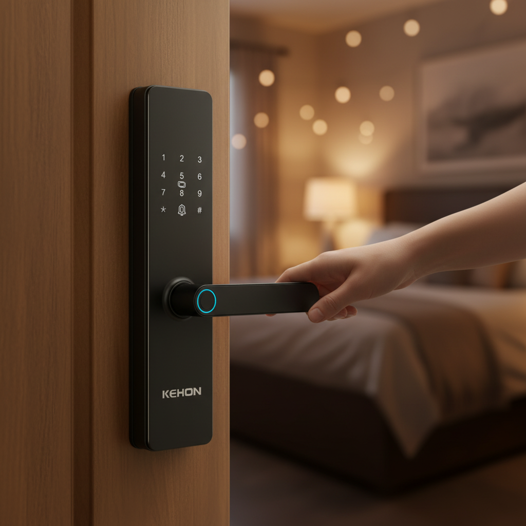 Glomarket Smart Lock Wi-Fi Tuya App Control Fingerprint Touch Screen Keypad Code Key Smart Door Lock for Wood Door