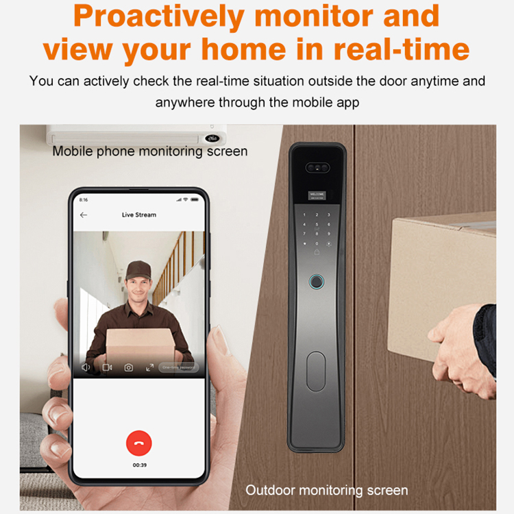 High Quality Smart Tuya Door Lock Fingerprint Password Remote Unlock Virtual Digital Password 3D Face Smart Lock