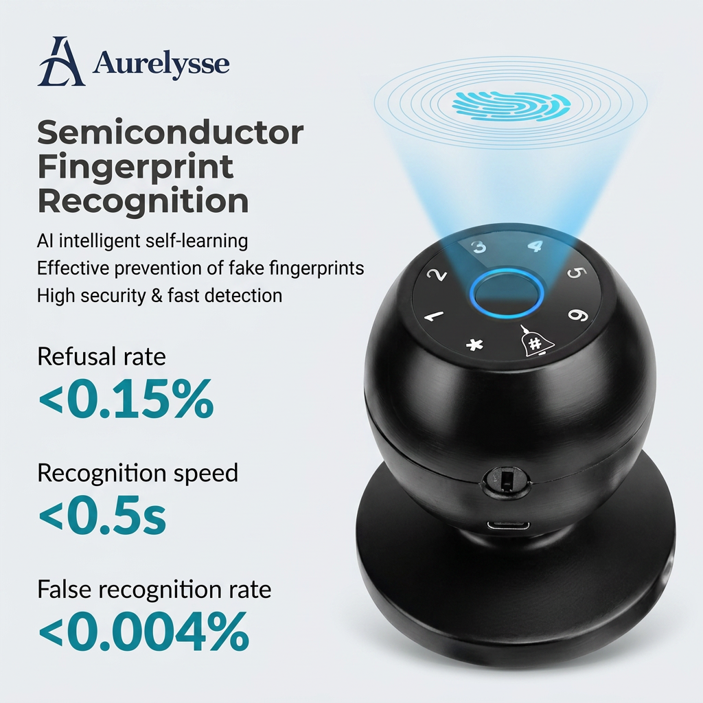 Aurelysse Round Ball Knob Smart Lock Fingerprint Password Digital Door Lock for Home Office Apartment Keyless Intelligent Lock