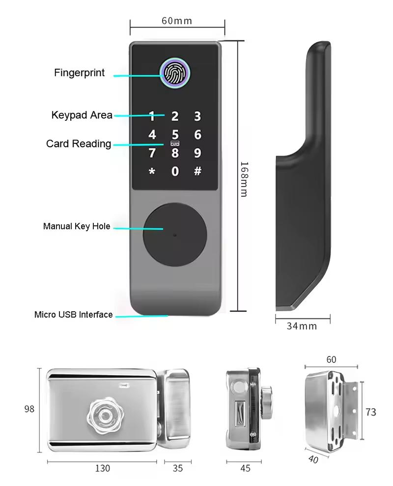 Waterproof IP65 S812-4 Ttlock Tuya WiFi Doorlock Biometric Fingerprint Card Password Key Smart Rim Door Lock