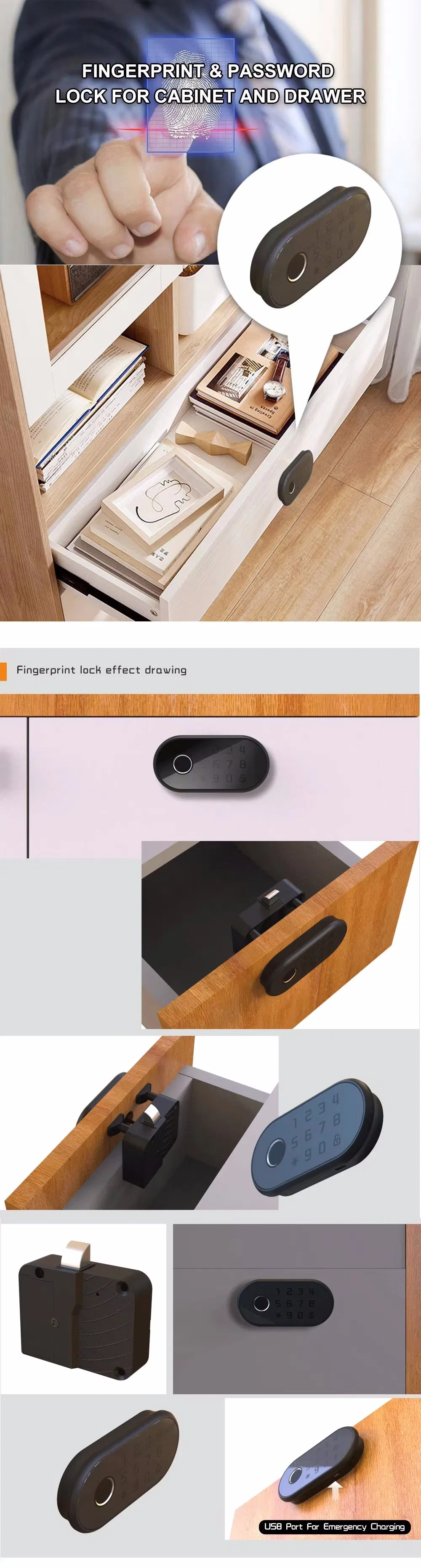 Smart Electronic Biometric Finger Print Cabinet Lock for School Locker