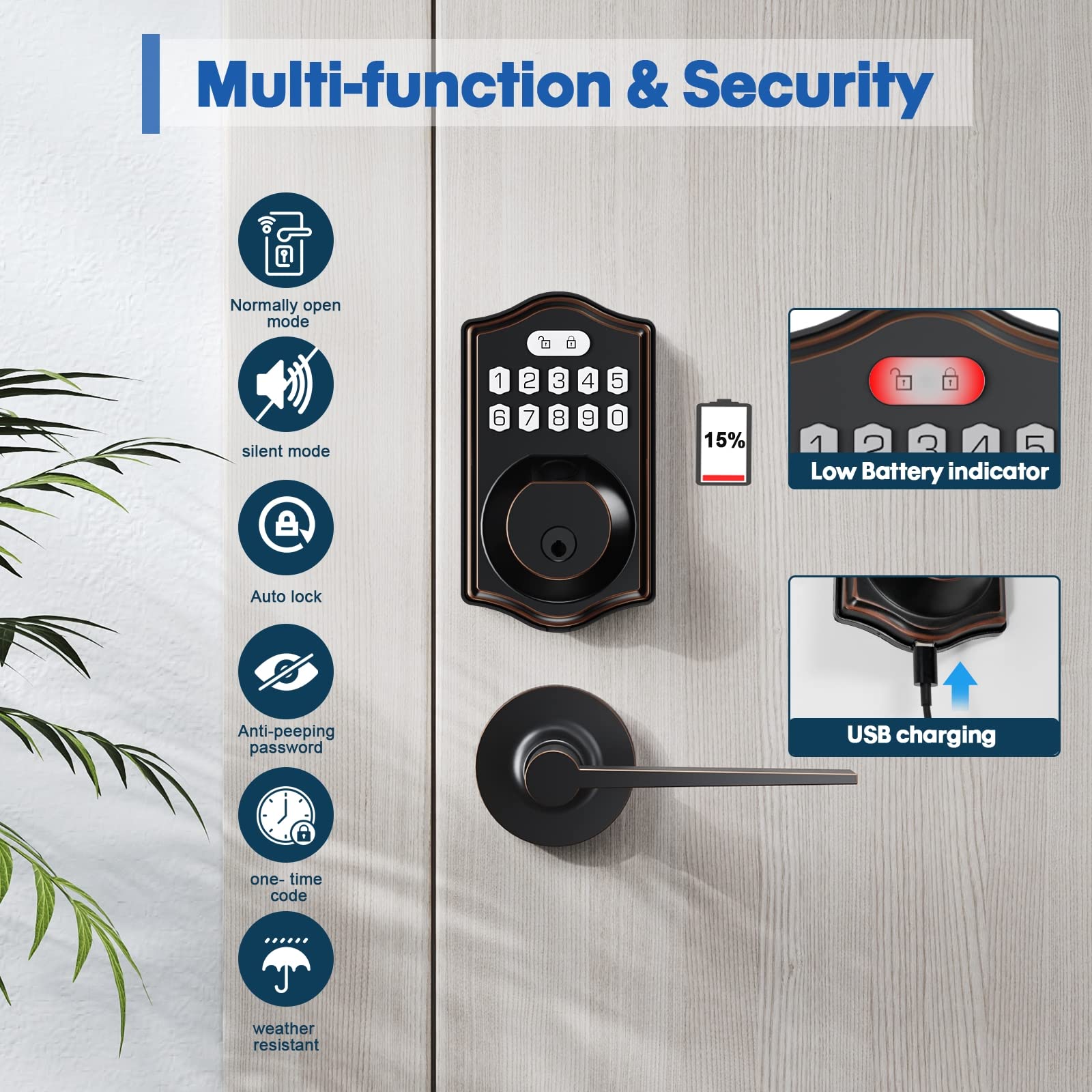 BBDHOME Bedroom Keyless Entry Auto Lock Waterproof Smart Electronic Keypad Door Lock Deadbolt Lock