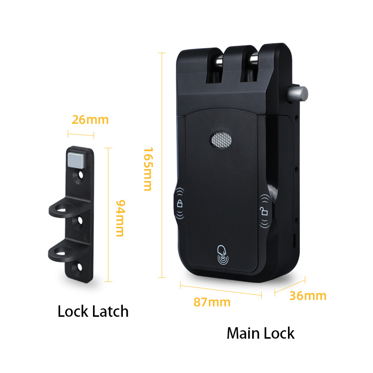 Smart Electronic Fingerprint Password Rim Door Lock Battery Powered Gate Lock Option with Key Remote Control