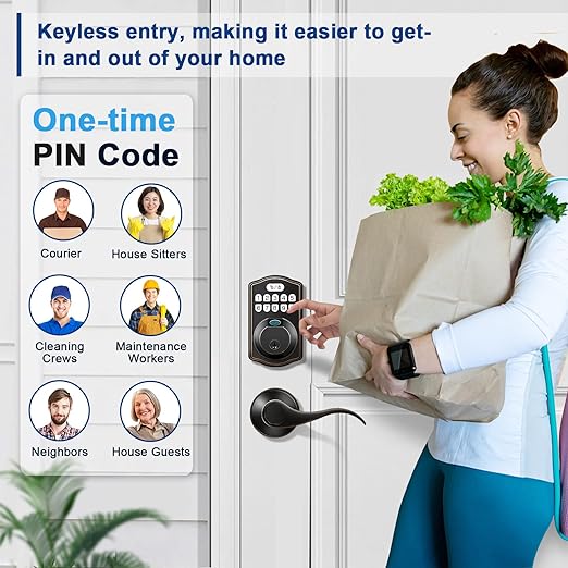 Keyless Entry Door Locks, Electronic Keypad Deadbolt Front Door Lock Set With Pull Handle Fingerprint Door Lock Wi