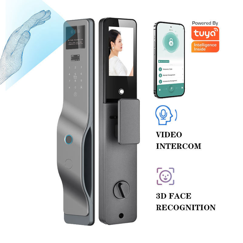 Digital Smart Doorbell with Camera Tuya Face Fingerprint Unlock 6068 Mortise Residential Smart Door Lock with Screen for Aluminum/Wood Doors