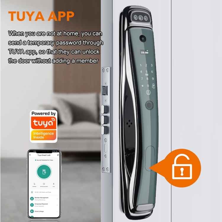 Waterproof Tuya APP WiFi 3D Face Recognition Deadbolt Smart Door Lock With Screen Camera Fingerprint Door Bell