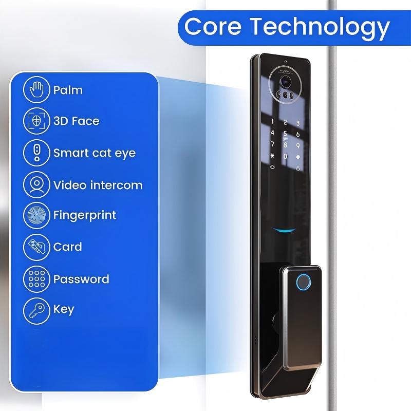 3D Facial Recognition Smart Door Lock AI Biometric Security Lock with Fingerprint Passcode APP Control Anti-Spoofing for Home