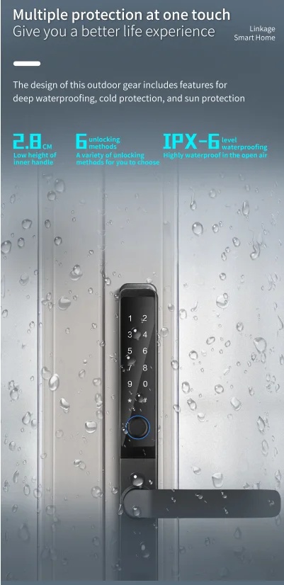 Slim Smart Aluminum Door Lock Waterproof IP66 2085 2585 3092 Mortise TUYA Ttlock Fingerprint Reversible for Grill UPVC Door