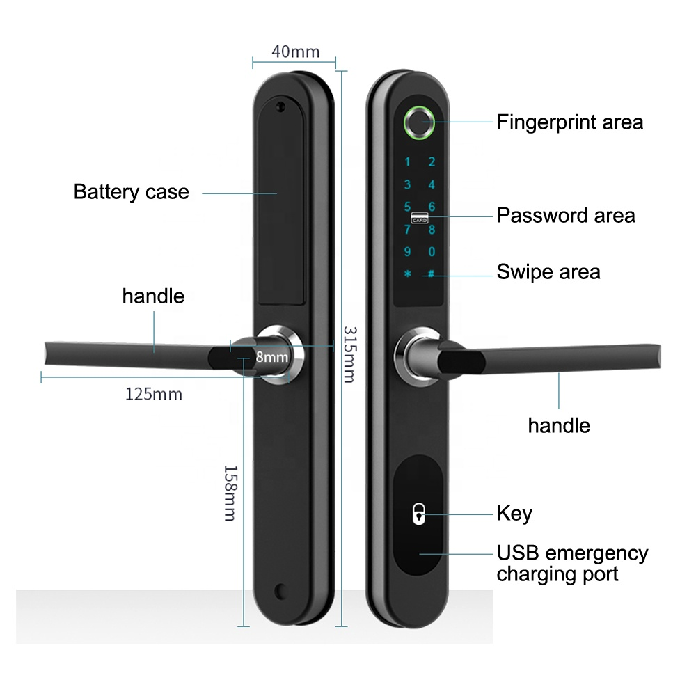 High Quality Aluminium Intelligent Door Lock Waterproof Fingerprint Biometric Digital Lock for Sliding Door