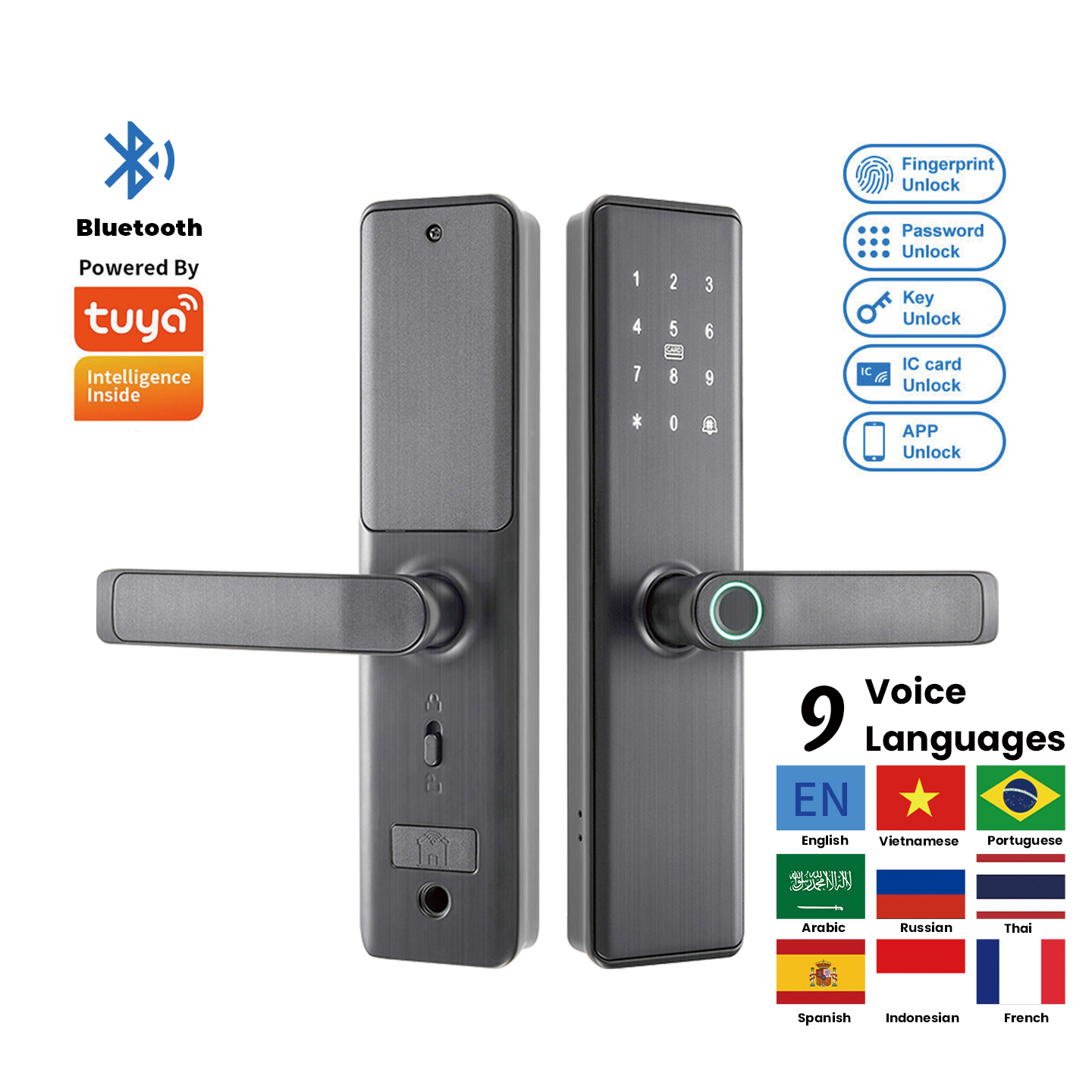 Tuya TT APP Wifi Bluetooth Fingerprint Smartlock Card Safe Password Digital Wood Door Grey Lock with Keypad for Apartment Home