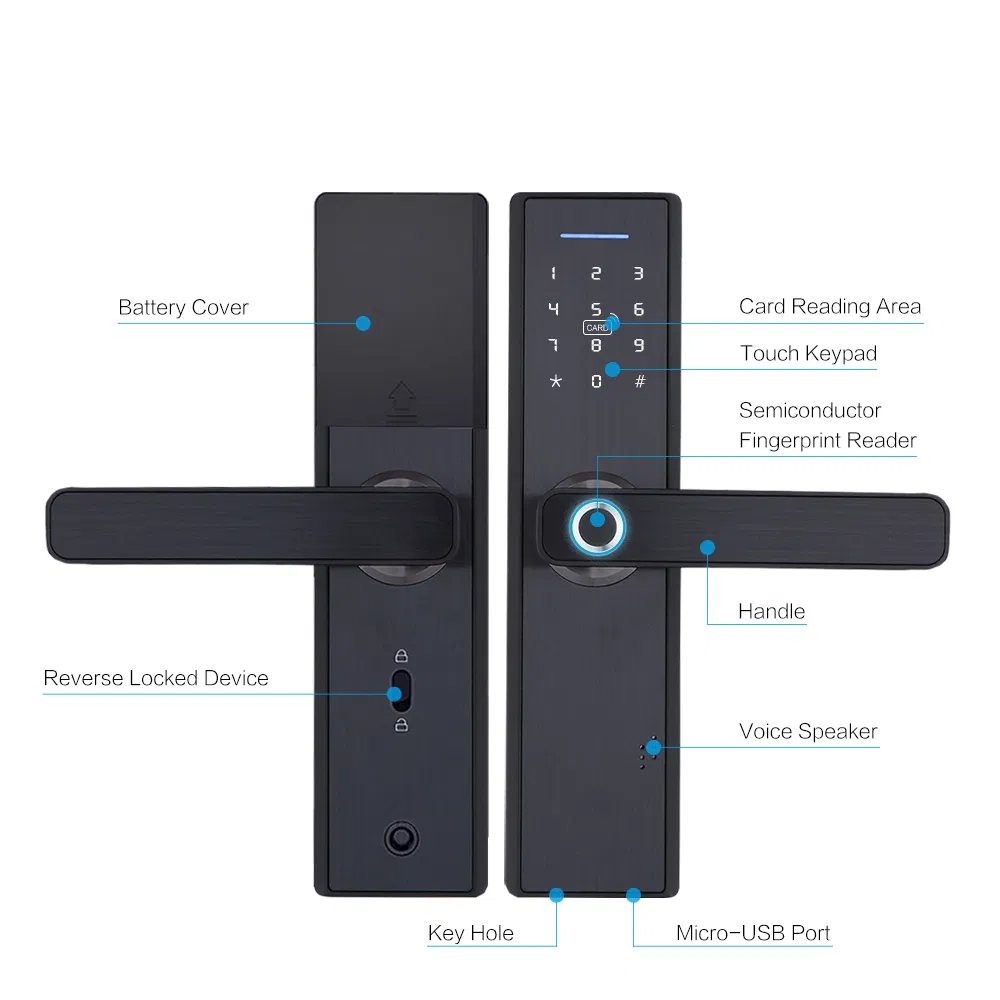 Smart Fingerprint Password Card Touch Intelligent Handle Office Tuya APP Waterproof Outdoor Commercial Parking Cabinet Combination Door Lock