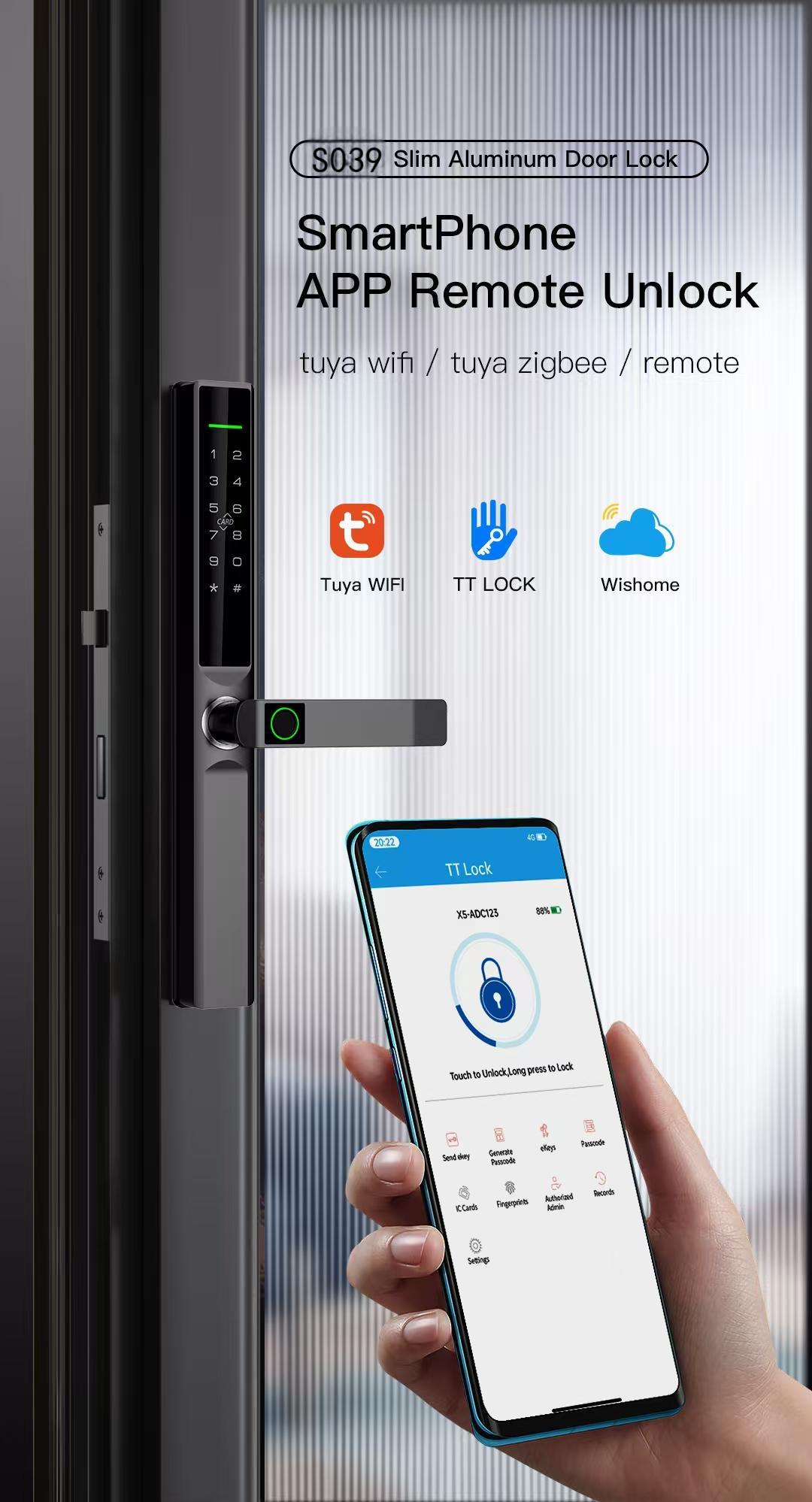 Tuya Smart Outdoor Waterproof Door Lock Digital Password &amp; Fingerprint Keyless Compatible with WiFi for Aluminum Wood Doors