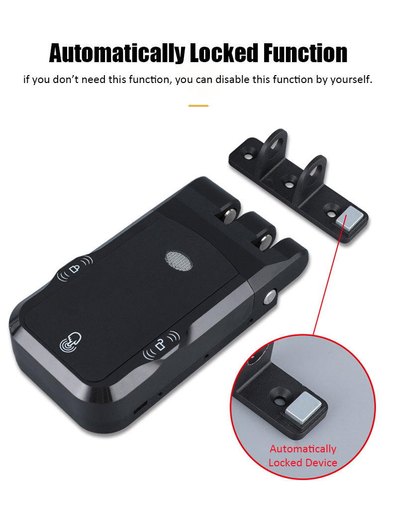 Smart Electronic Fingerprint Password Rim Door Lock Battery Powered Gate Lock Option with Key Remote Control