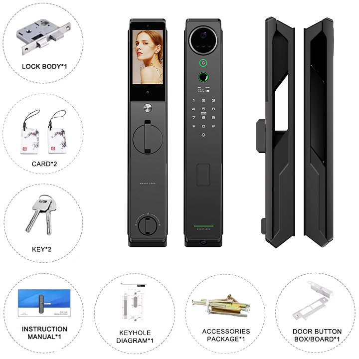 3D Face Recognition Digital Door Lock Palm Biometric Smart Lock Aluminum Alloy Wood Door App Fingerprint Lock for Home Security
