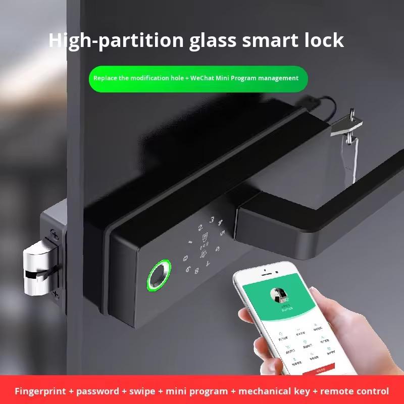 Tuya WiFi Smart Fingerprint Door Lock Slim Handle for Aluminum Glass Door Office Partition Electronic Bluetooth Biometric Lock