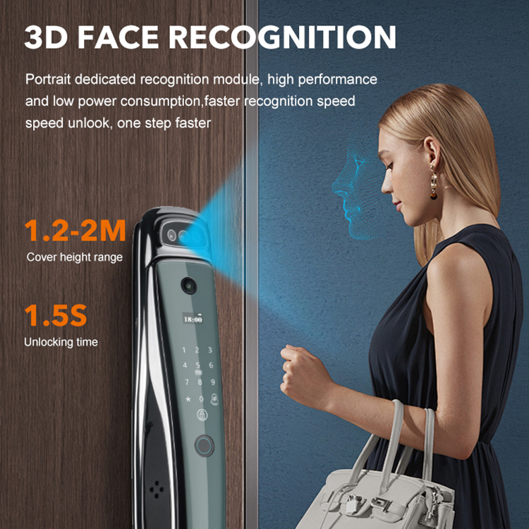 Waterproof Tuya APP WiFi 3D Face Recognition Deadbolt Smart Door Lock With Screen Camera Fingerprint Door Bell