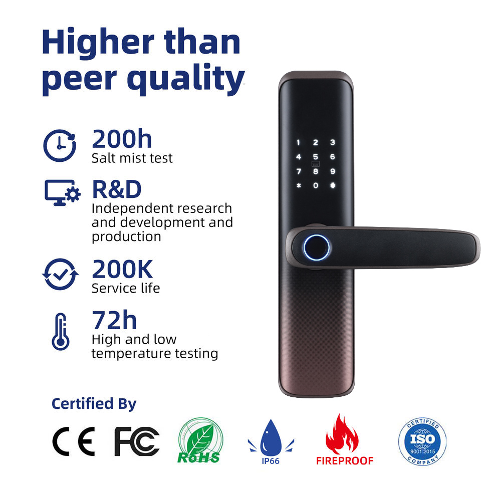 Electronic Smart Fingerprint Keyless Door Lock for Steel/Wood Doors with Tuya App &amp; Cloud Storage Grade a Security