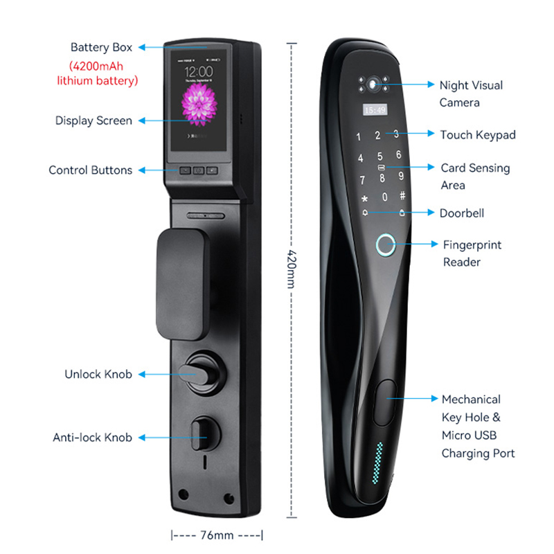 Smart Door Lock With Password Key IC Card Unlock APP Electronic Lock With Camera Biometric Fingerprint Lock Security