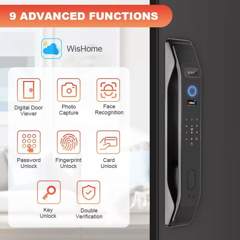 3D Face Recognition Smart Door Lock with Camera Biometric Fingerprint Security Electric Power Home &amp; Outdoor Use Bar Design