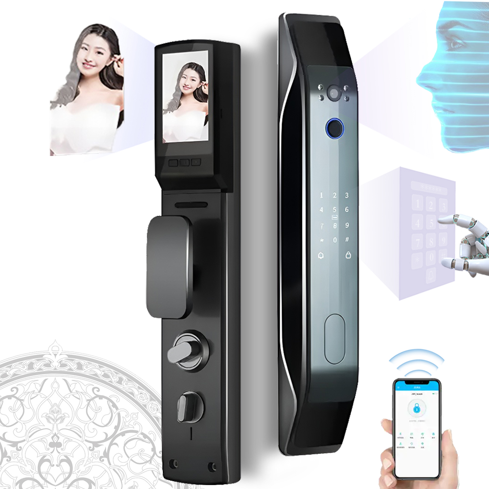 Access Electronic Biometric Fingerprint 3D Face Recognition Smart Door Lock Camera Cloud Wi-Fi Tuya App for Wood/Aluminum