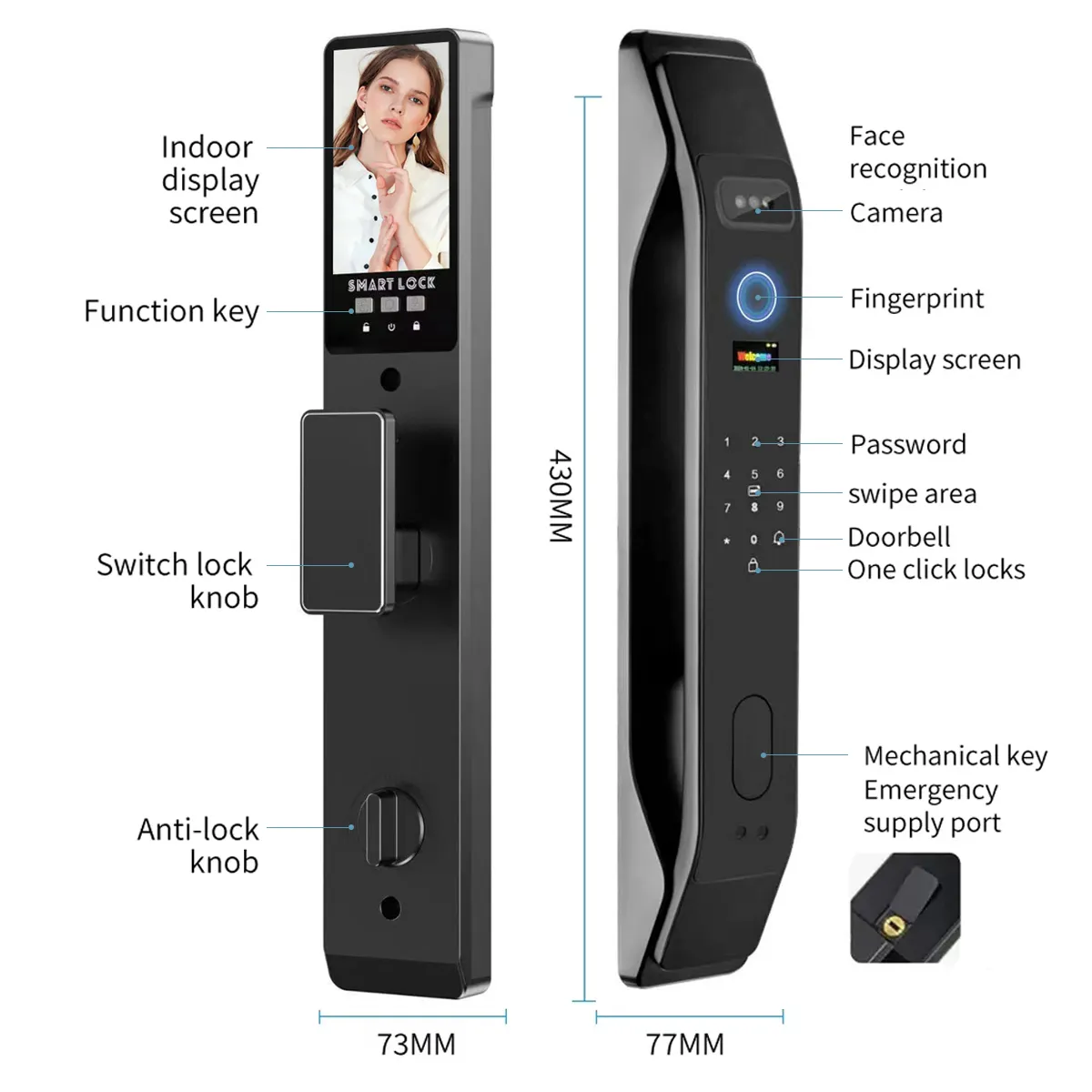 Enrique Tuya 3D Face Digital Lock Active Video Intercom Safe Fingerprint Smart Door Lock With Real Time Camera