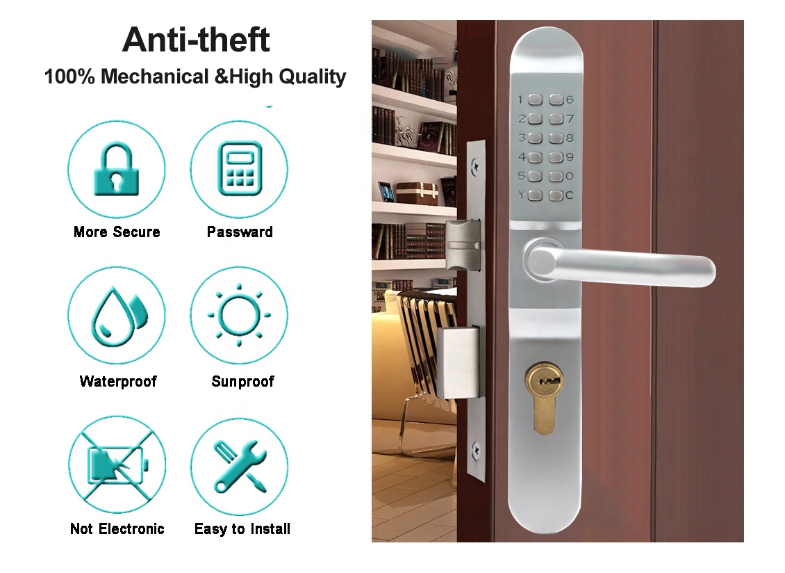 Front Change Code Keyless Entry Aluminum Alloy No Batteries Or Power Needed Mechanical Combination Lock