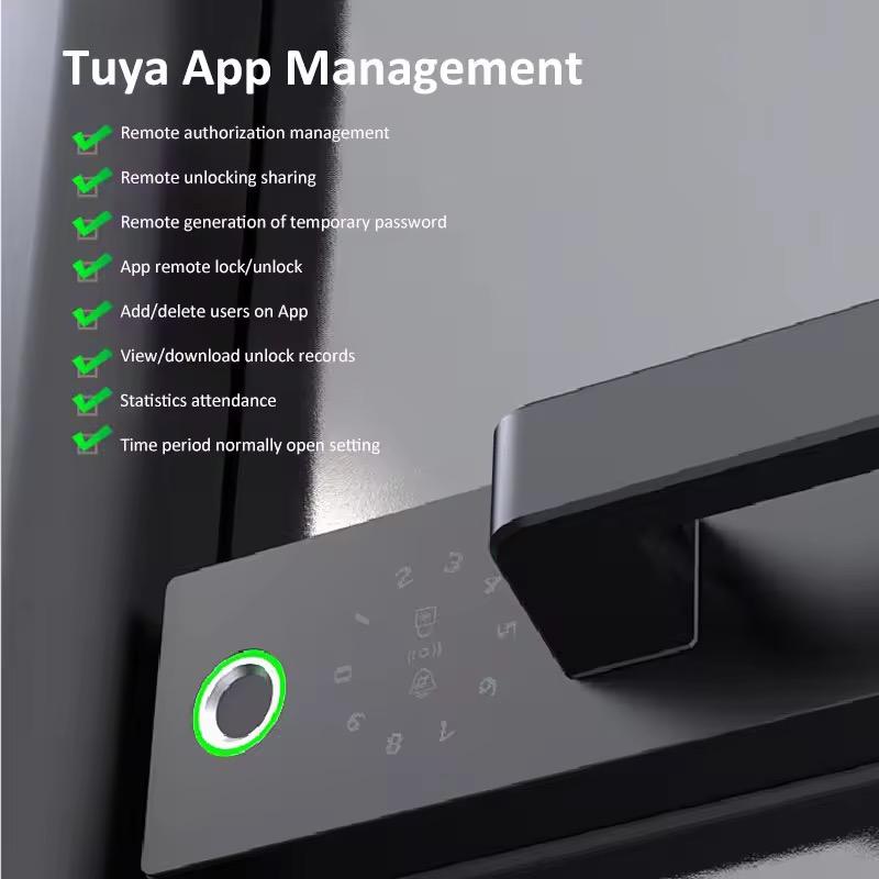 Tuya WiFi Smart Fingerprint Door Lock Slim Handle for Aluminum Glass Door Office Partition Electronic Bluetooth Biometric Lock
