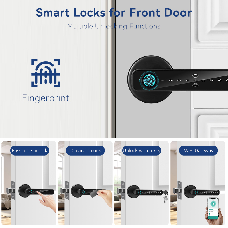 For ZSF3 Tuya Smart Fingerprint Door Lock App Control Key Card Keypad Keyless Entry Cloud Storage for Steel/Aluminum Doors
