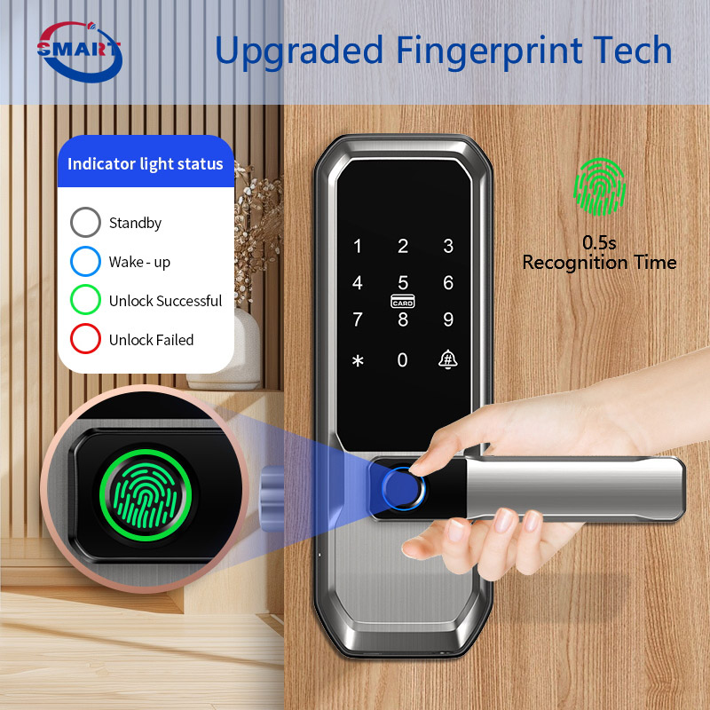 Fingerprint Keyless Entry Door Lock With Handle Card Tuya Password Security Smart Deadbolt Door Lock