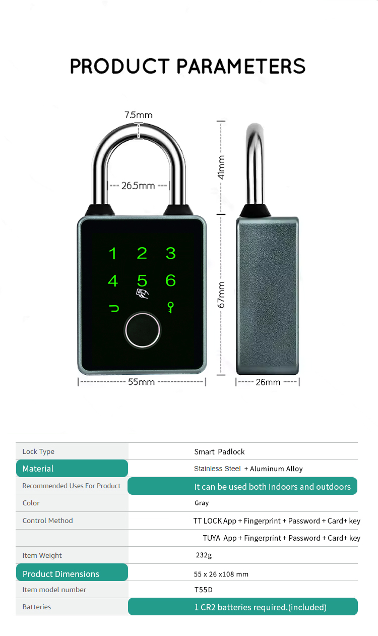 TUYA/TTLOCK Smart Door Lock Digital Keypad Electronic Security Padlock with Smart Card and Fingerprint Digital Lock