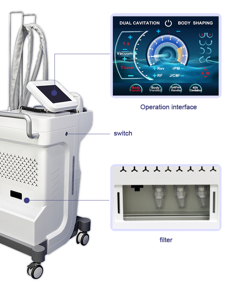 Vela Body Shape Beauty Machine Vacuum RF Roller Body Contouring Cavitation Lipo Melt Slimming Physiotherapy Equipment