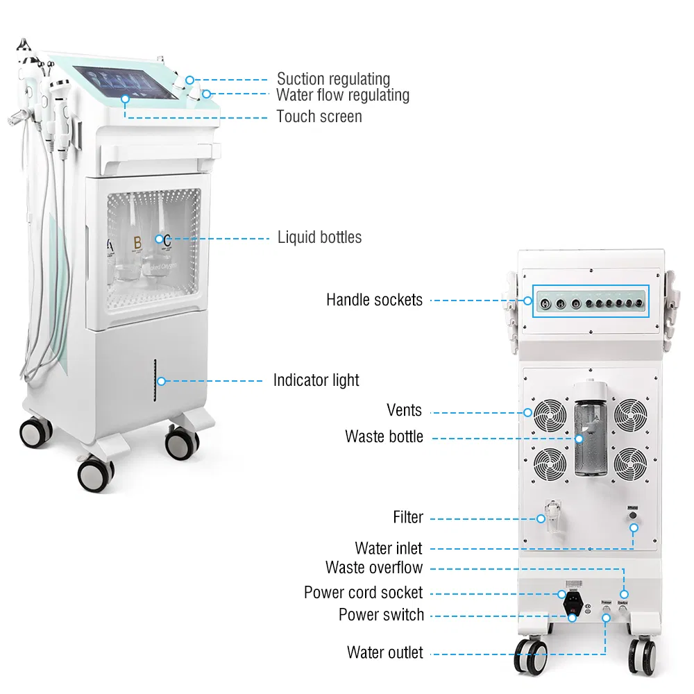 2022 Professional 8 in 1 Facial Oxygen Hydrodermabrasion Skin Deep Cleaning Vertical Microdermabrasion Machine