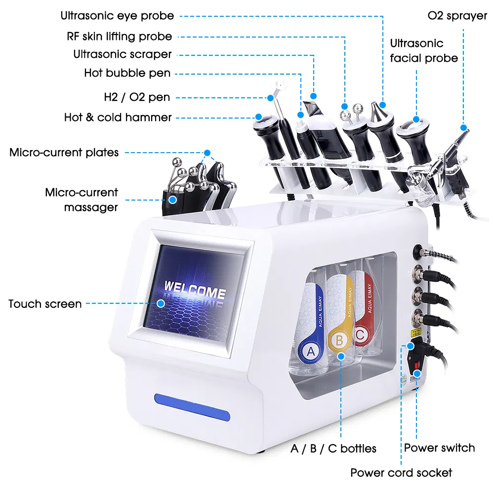 Hot Bubble Oxigen Cleaning 10 in 1 Wrinkle Removal Oxygen Jet Facial Machine with Spray Gun Small Face Beauty Equipment