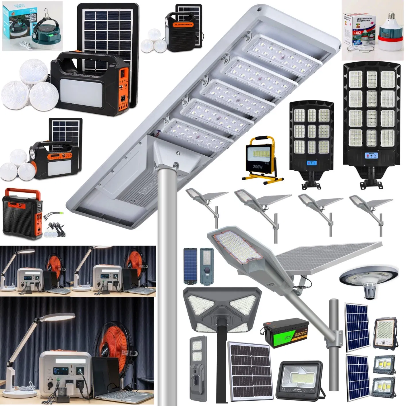 China Solar Manufacturer 2000/1000/800/600/500W/400/300/200/100W LED Sensor IP66 Street Outdoor All in One Camera ABS COB Wall Flood Garden Road Battery Light