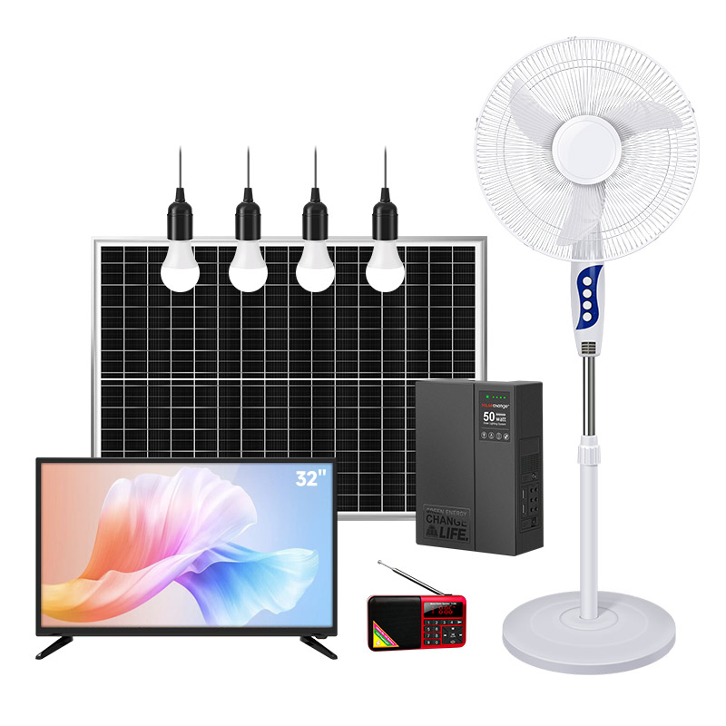 Versatile 50W Solar Light Kit Featuring TV, Fan, and Radio