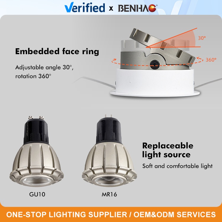 Factory Wholesale LED Light Indoor Ceiling 6W 220V MR16 GU10 Plug Type Spot Lighting COB LED Spotlight with Recessed Aluminum/Plastic Spotlight Housing