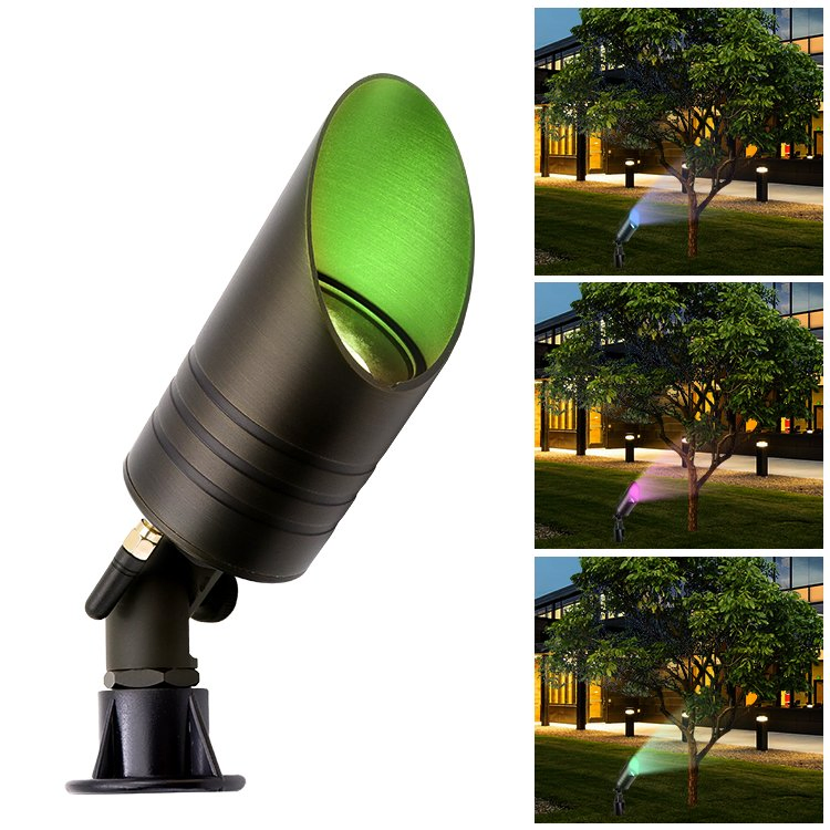 Smart RGB Antiglare Brass Low Voltage Landscape Lighting Outdoor LED Spot Light