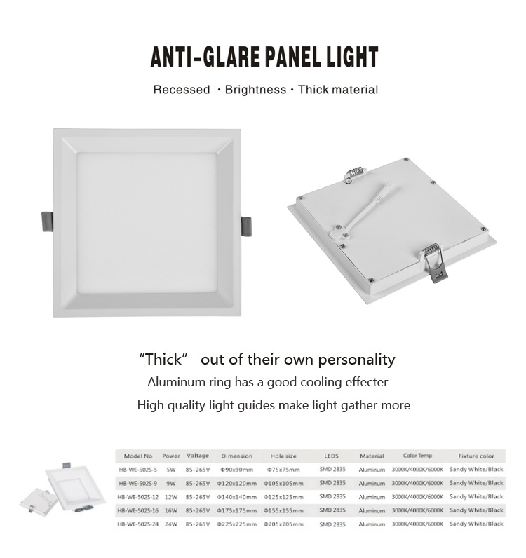 Minimalist White 5W 9W 12W 16W 22W Square LED Ceiling Panel Light Indoor Recessed Panel Light