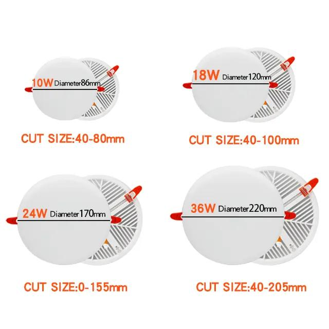 Round White Different Sizes 10W18W 24W 36W LED Ceiling Adjustable Rimless Panel Lighting Lamp Frameless Recessed Plastic LED 3D Panel Light for Home, Office