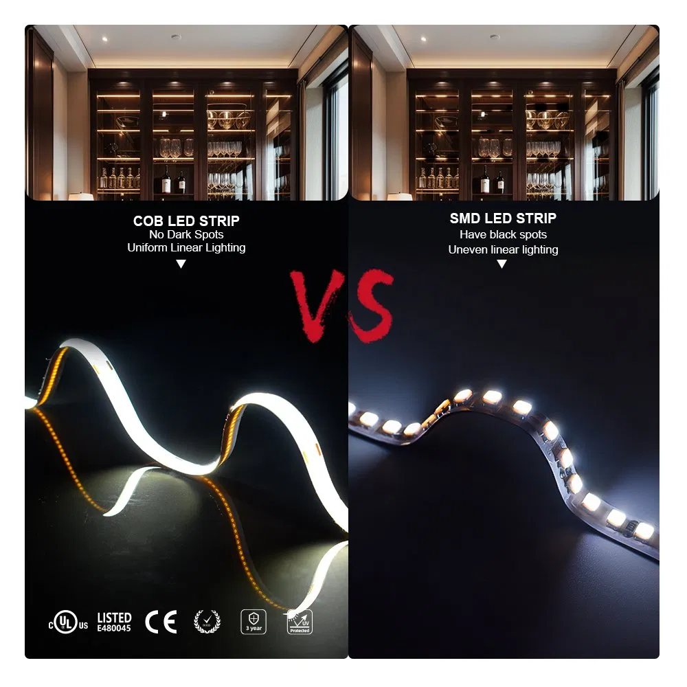 DC24V Single Color COB LED Strip Light IP20 Flexible Cuttable High Brightness