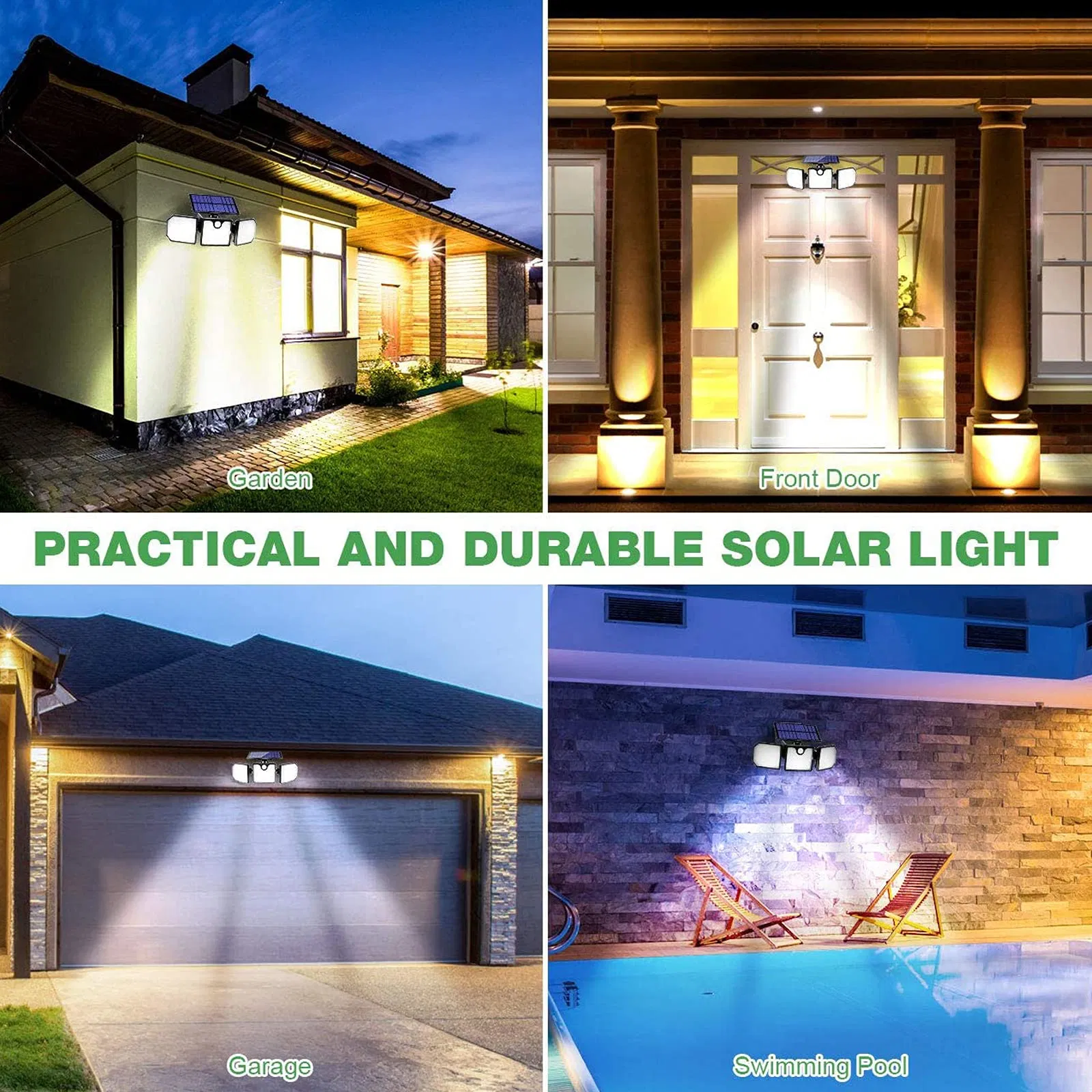 230 LED Solar Motion Sensor Lights; 3 Adjustable Heads IP65 Waterproof Outdoor Solar Lights