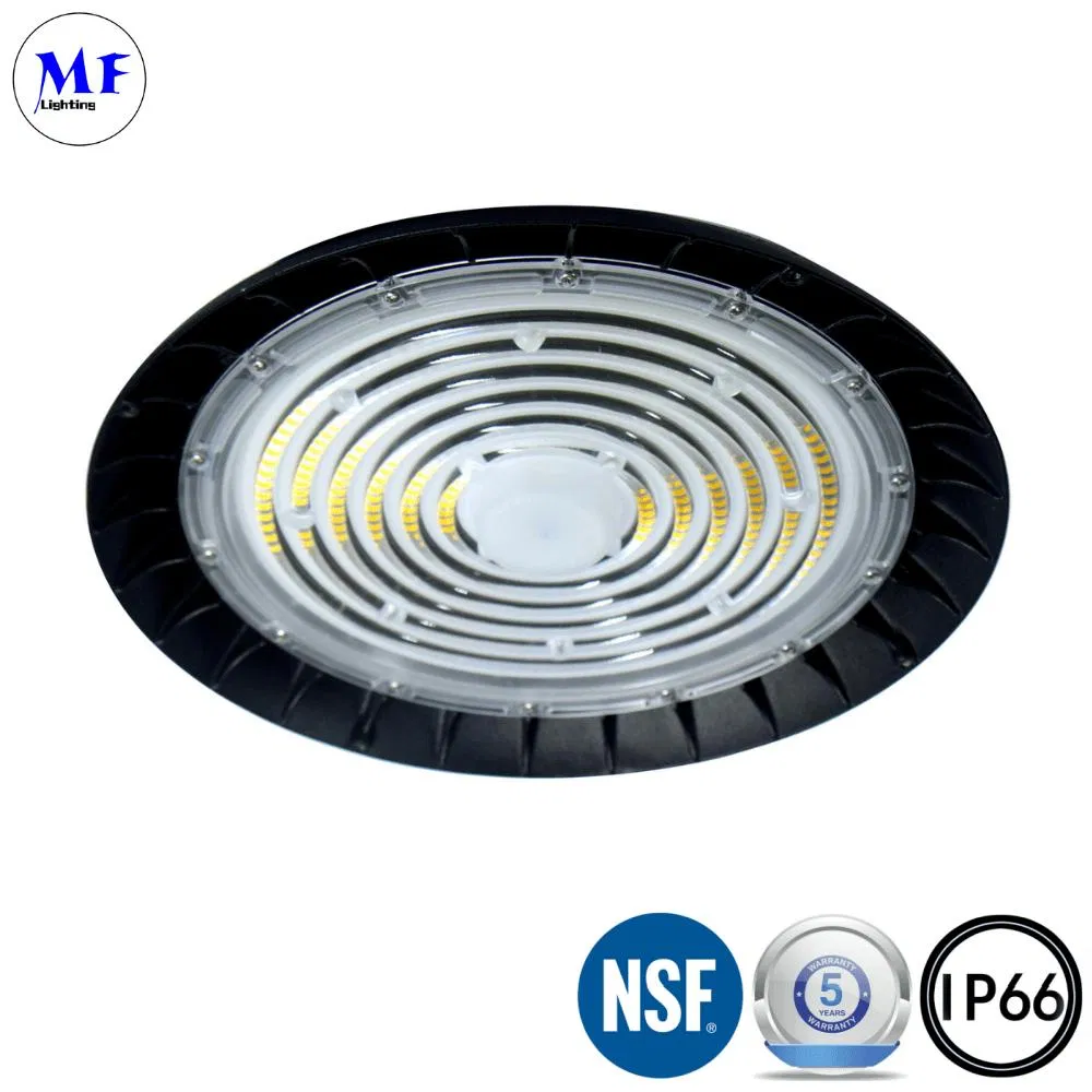 Factory Price Die-Casting SMD 2835 Ik08 IP66 60W 100W 150W 200W NSF Approved UFO LED High Bay Light for Food Manufacturing Food Storage Warehouses