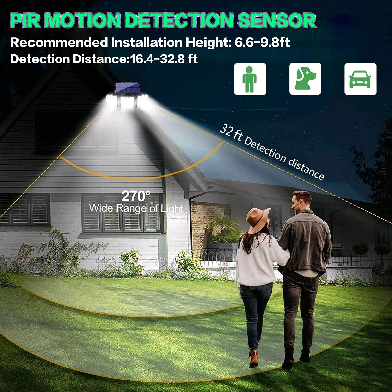 230 LED Solar Motion Sensor Lights; 3 Adjustable Heads IP65 Waterproof Outdoor Solar Lights